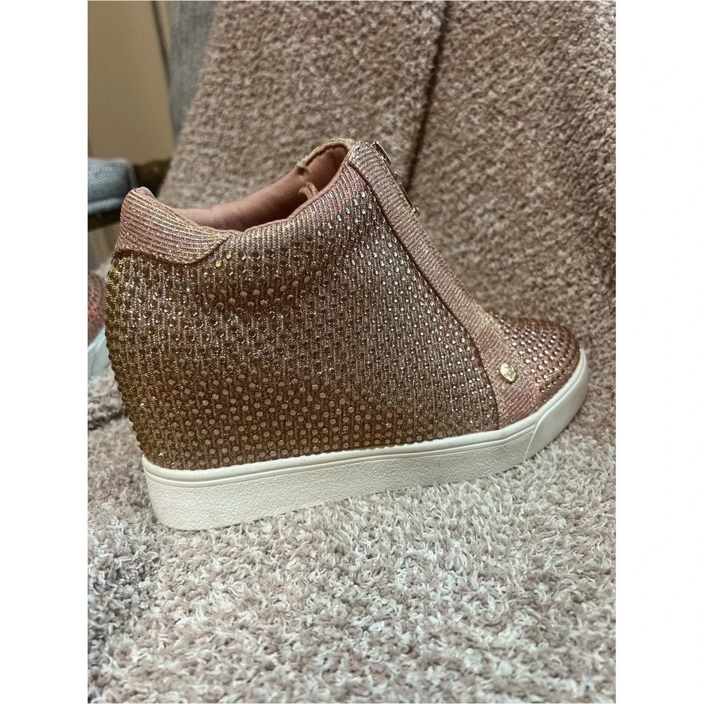 Juicy‎ Couture Women's Joanz Rose Gold Rhinestone Wedge Sneakers - Size 6